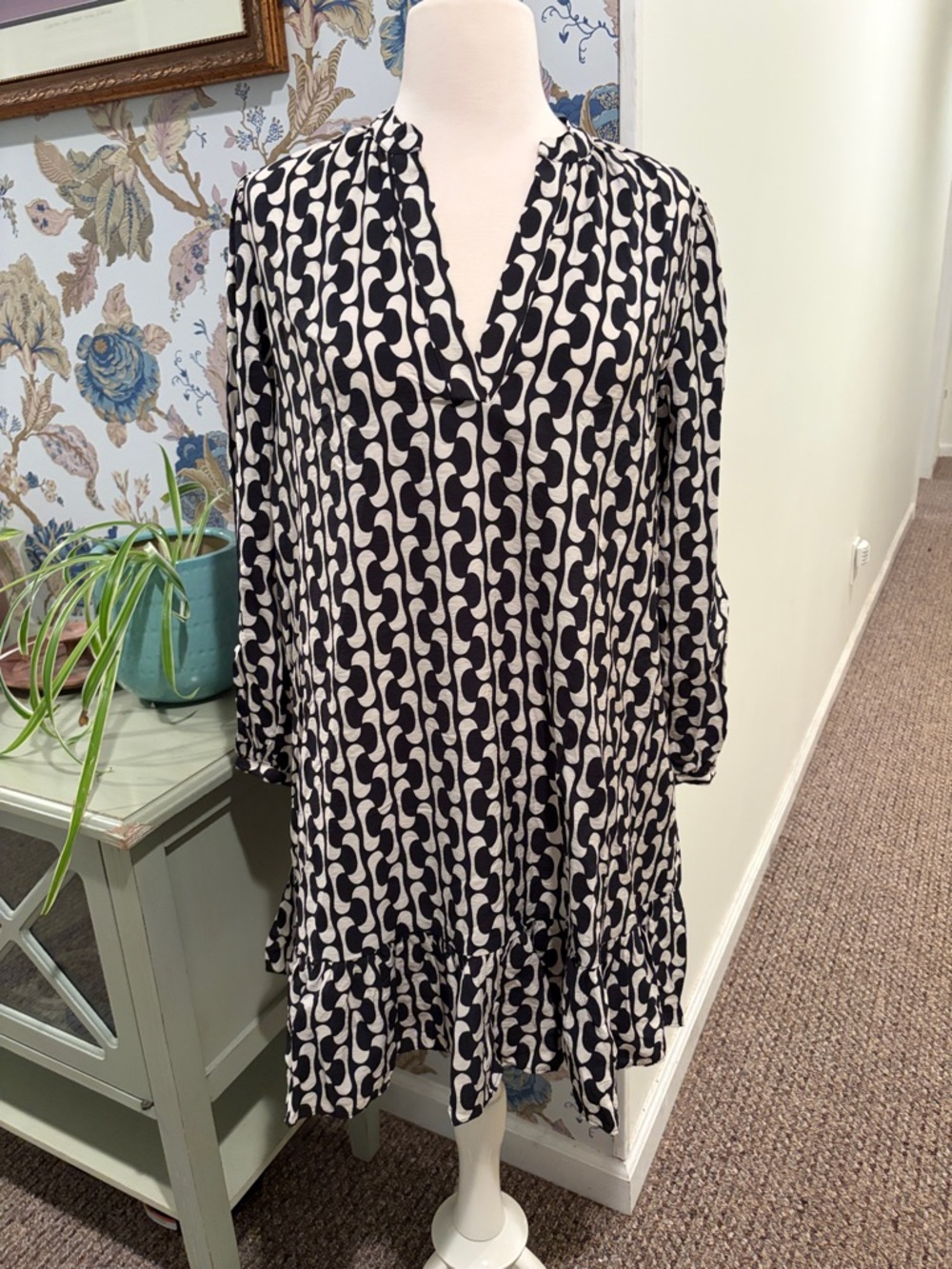 Zara Black and White Paula Abstract Print Dress